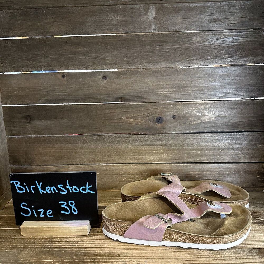Womens Birkenstock Gizeh Washed Metallic Pink Leather Thong Sandals Size 7 M GUC